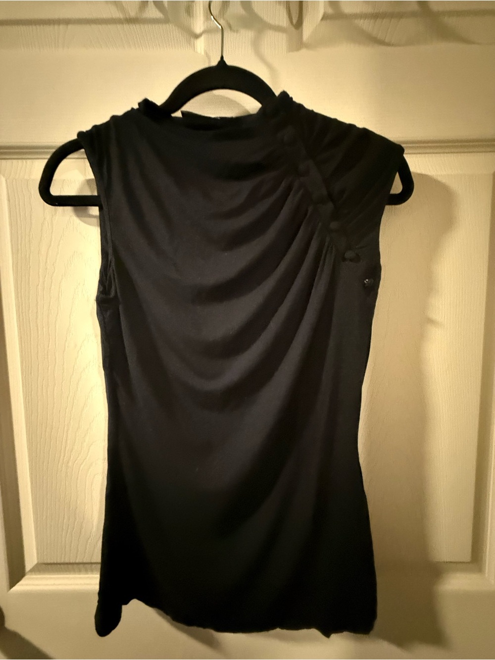 Arden B Sleeveless Black Draped Neck Top